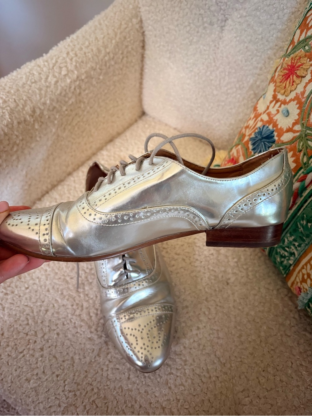 J. Crew Metallic Silver Women's Wingtip Oxfords